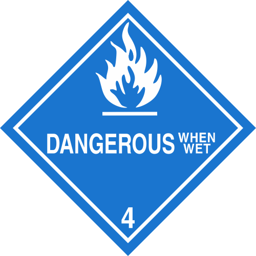 Dangerous When Wet Class 4 DOT 4"x4" Label