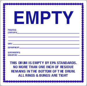 Vinyl 6" x 6" Empty Waste Label