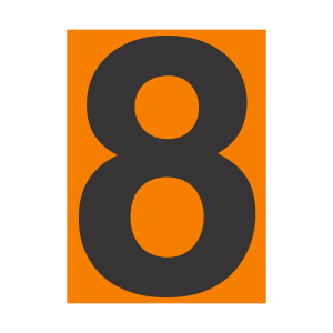 4 Inch Black #8 on Orange Vinyl